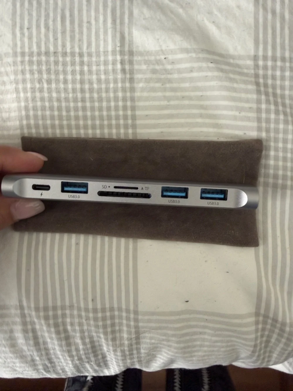 Silver USB-C Hub Adapter with HDMI and USB Ports